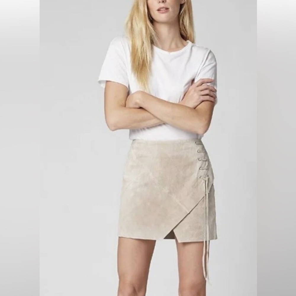 Blank NYC Leather Suede Beige Lace-Up Mini Skirt